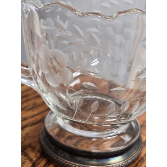 Vintage Etched Glass Sterling Silver Sugar Creamer Set - Picture 11 of 12